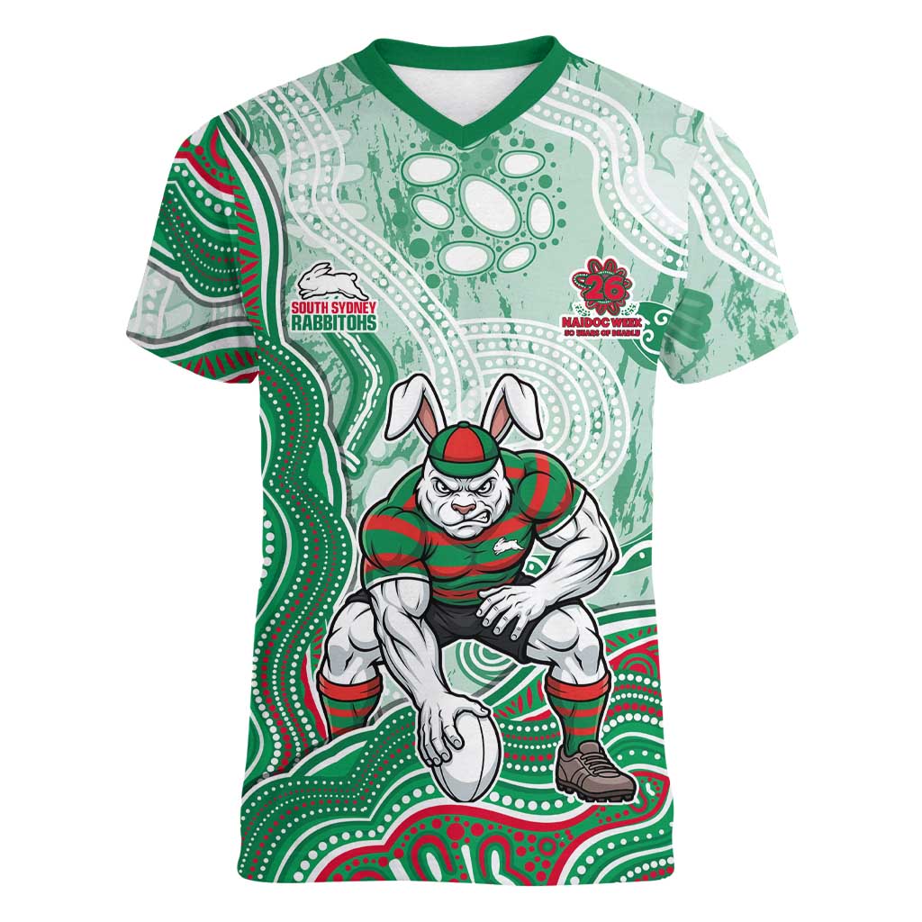 South Sydney Rabbitohs NAIDOC Week 2026 Women V-Neck T-Shirt First Nations of Australia Aboriginal Mascot Rugby