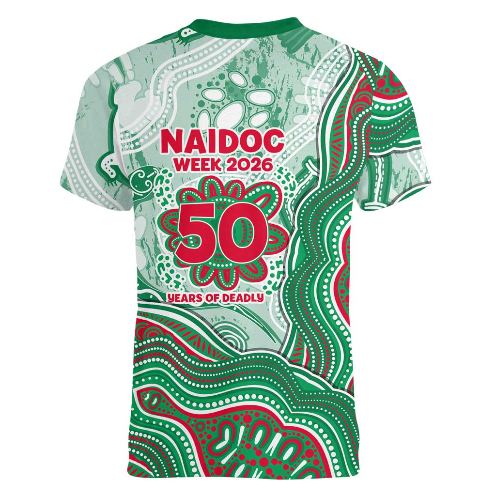 South Sydney Rabbitohs NAIDOC Week 2026 Women V-Neck T-Shirt First Nations of Australia Aboriginal Mascot Rugby