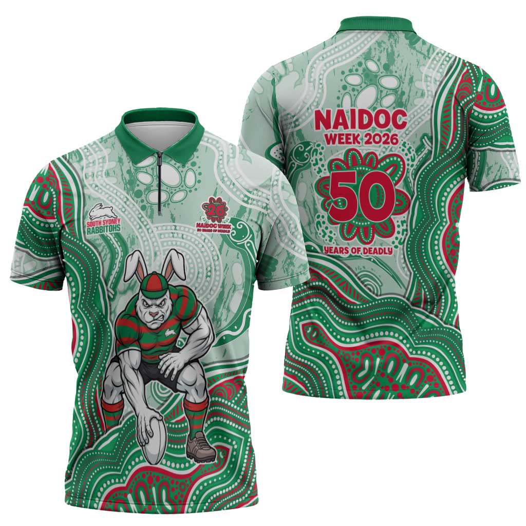 South Sydney Rabbitohs NAIDOC Week 2026 Zipper Polo Shirt First Nations of Australia Aboriginal Mascot Rugby