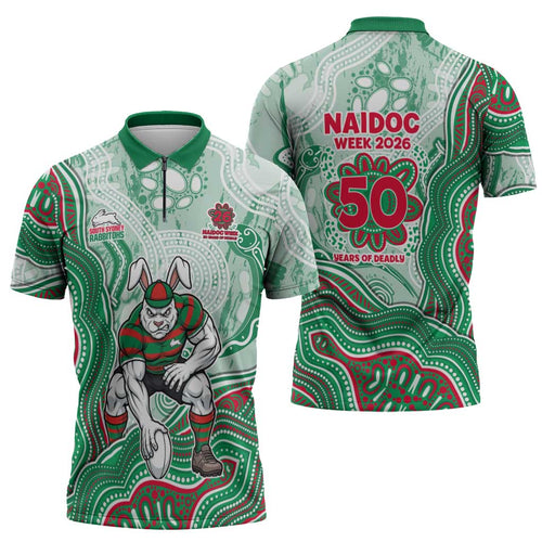South Sydney Rabbitohs NAIDOC Week 2026 Zipper Polo Shirt First Nations of Australia Aboriginal Mascot Rugby