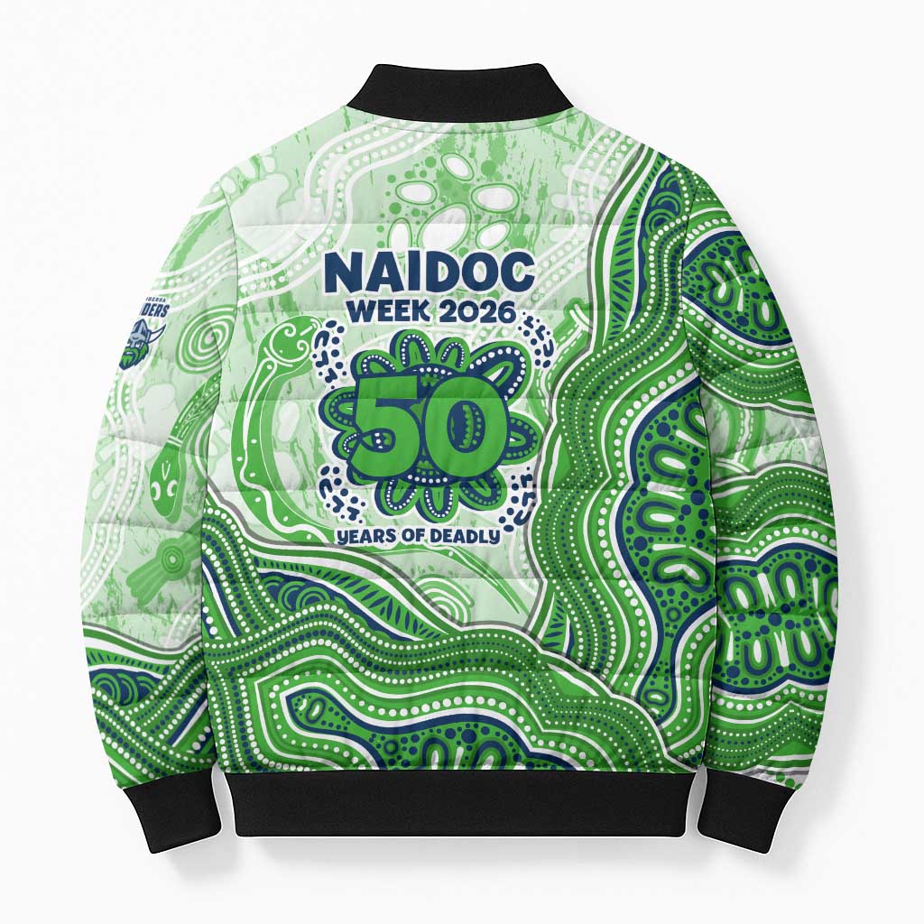 Canberra Raiders NAIDOC Week 2026 Bomber Puffer Jacket First Nations of Australia Aboriginal Mascot Rugby