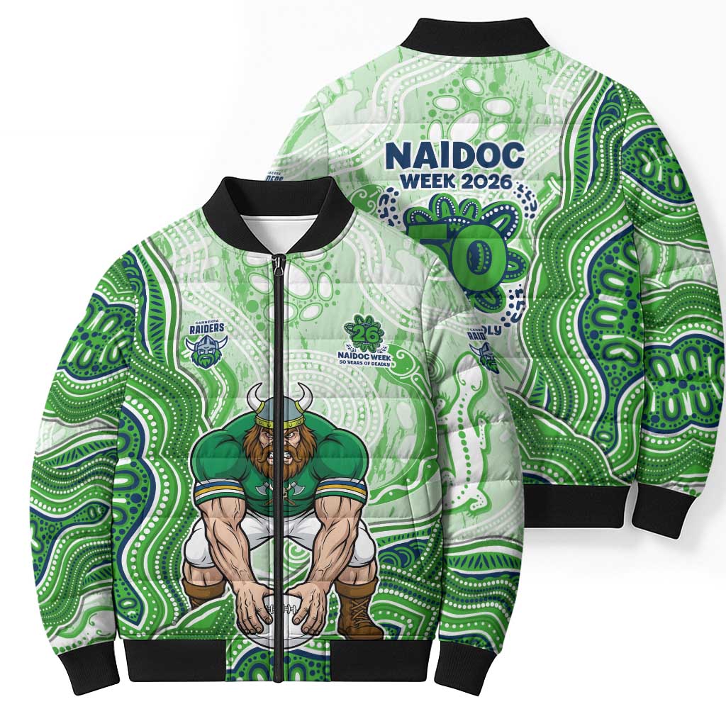 Canberra Raiders NAIDOC Week 2026 Bomber Puffer Jacket First Nations of Australia Aboriginal Mascot Rugby