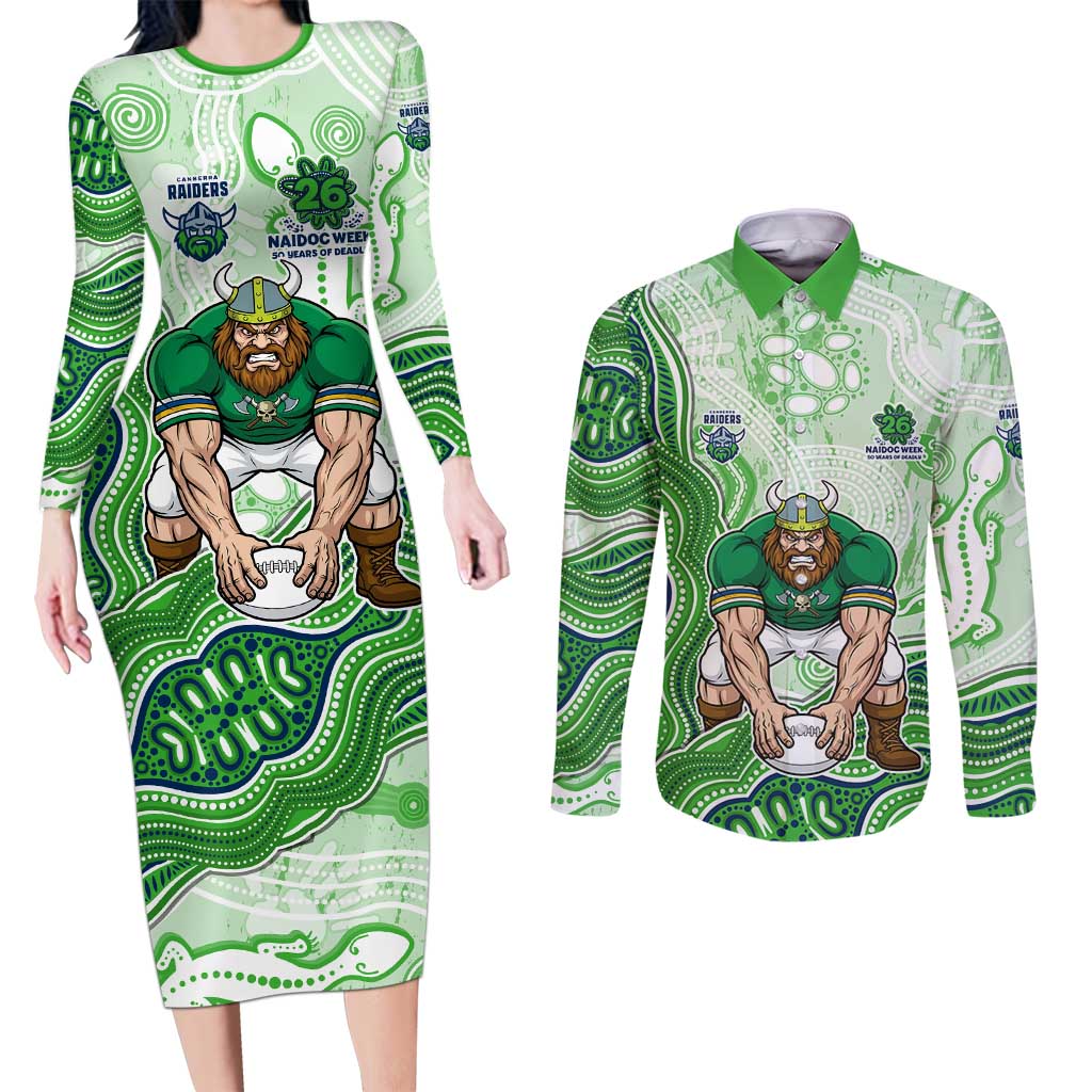 Canberra Raiders NAIDOC Week 2026 Couples Matching Long Sleeve Bodycon Dress and Long Sleeve Button Shirt First Nations of Australia Aboriginal Mascot Rugby