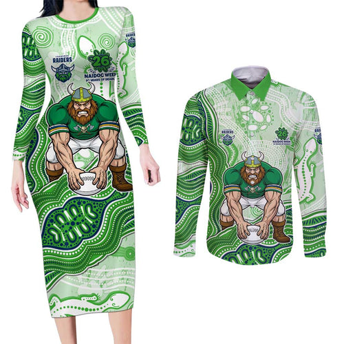Canberra Raiders NAIDOC Week 2026 Couples Matching Long Sleeve Bodycon Dress and Long Sleeve Button Shirt First Nations of Australia Aboriginal Mascot Rugby