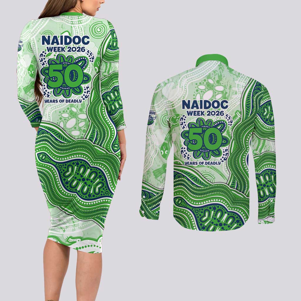 Canberra Raiders NAIDOC Week 2026 Couples Matching Long Sleeve Bodycon Dress and Long Sleeve Button Shirt First Nations of Australia Aboriginal Mascot Rugby