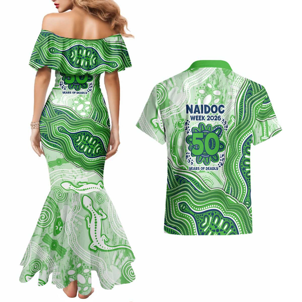 Canberra Raiders NAIDOC Week 2026 Couples Matching Mermaid Dress and Hawaiian Shirt First Nations of Australia Aboriginal Mascot Rugby