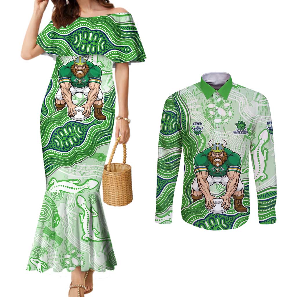 Canberra Raiders NAIDOC Week 2026 Couples Matching Mermaid Dress and Long Sleeve Button Shirt First Nations of Australia Aboriginal Mascot Rugby