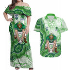 Canberra Raiders NAIDOC Week 2026 Couples Matching Off Shoulder Maxi Dress and Hawaiian Shirt First Nations of Australia Aboriginal Mascot Rugby