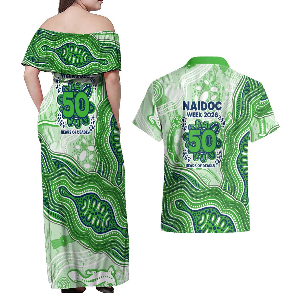 Canberra Raiders NAIDOC Week 2026 Couples Matching Off Shoulder Maxi Dress and Hawaiian Shirt First Nations of Australia Aboriginal Mascot Rugby