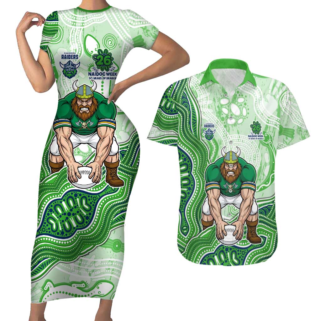 Canberra Raiders NAIDOC Week 2026 Couples Matching Short Sleeve Bodycon Dress and Hawaiian Shirt First Nations of Australia Aboriginal Mascot Rugby