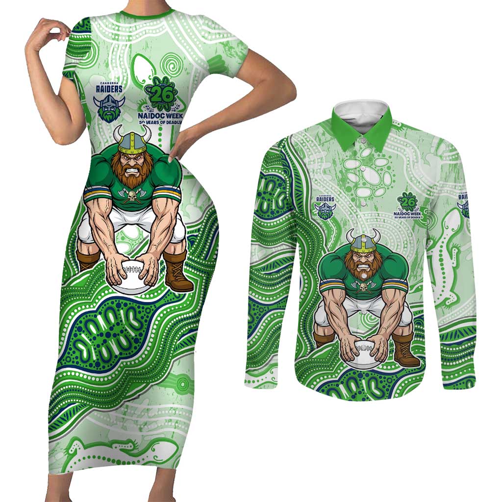 Canberra Raiders NAIDOC Week 2026 Couples Matching Short Sleeve Bodycon Dress and Long Sleeve Button Shirt First Nations of Australia Aboriginal Mascot Rugby