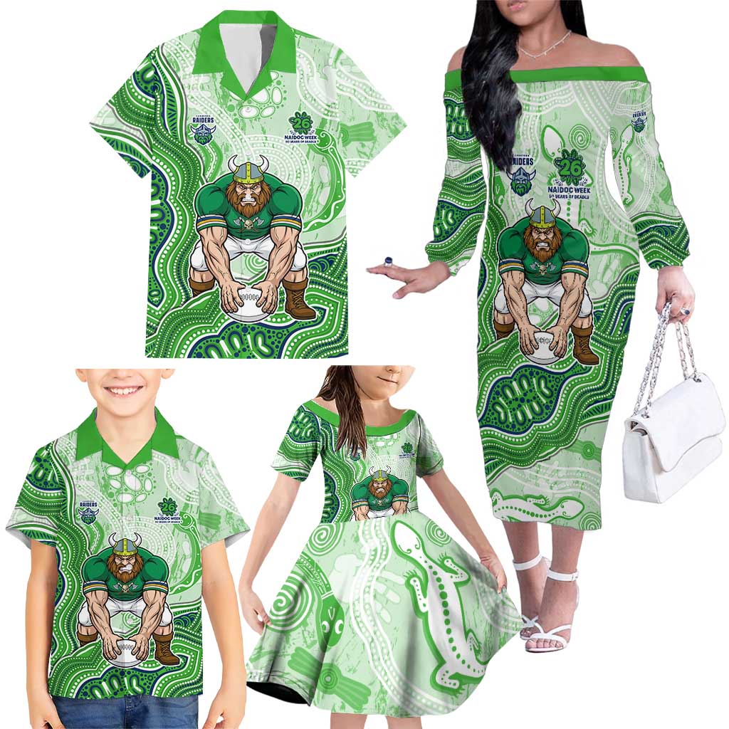 Canberra Raiders NAIDOC Week 2026 Family Matching Off The Shoulder Long Sleeve Dress and Hawaiian Shirt First Nations of Australia Aboriginal Mascot Rugby
