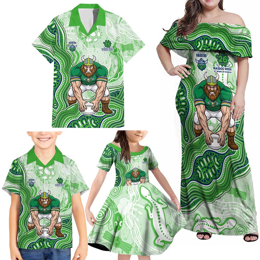Canberra Raiders NAIDOC Week 2026 Family Matching Off Shoulder Maxi Dress and Hawaiian Shirt First Nations of Australia Aboriginal Mascot Rugby