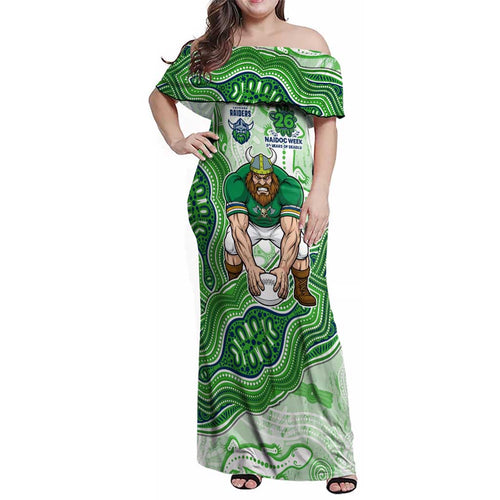 Canberra Raiders NAIDOC Week 2026 Family Matching Off Shoulder Maxi Dress and Hawaiian Shirt First Nations of Australia Aboriginal Mascot Rugby