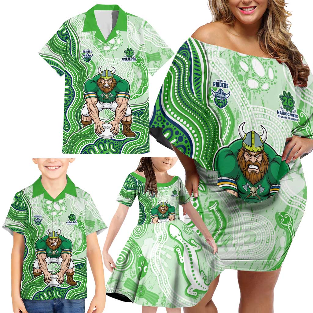 Canberra Raiders NAIDOC Week 2026 Family Matching Off Shoulder Short Dress and Hawaiian Shirt First Nations of Australia Aboriginal Mascot Rugby