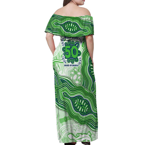 Canberra Raiders NAIDOC Week 2026 Off Shoulder Maxi Dress First Nations of Australia Aboriginal Mascot Rugby