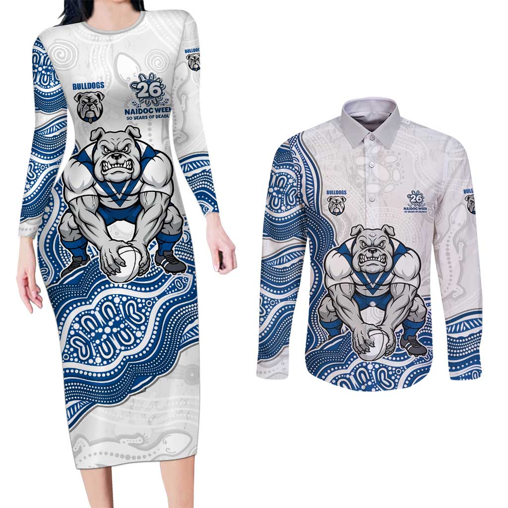 Canterbury-Bankstown Bulldogs NAIDOC Week 2026 Couples Matching Long Sleeve Bodycon Dress and Long Sleeve Button Shirt First Nations of Australia Aboriginal Mascot Rugby