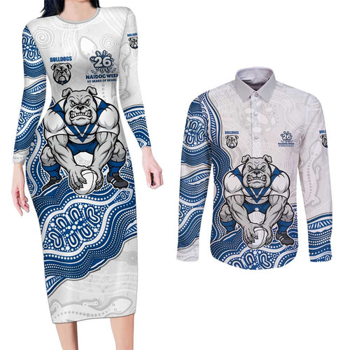 Canterbury-Bankstown Bulldogs NAIDOC Week 2026 Couples Matching Long Sleeve Bodycon Dress and Long Sleeve Button Shirt First Nations of Australia Aboriginal Mascot Rugby