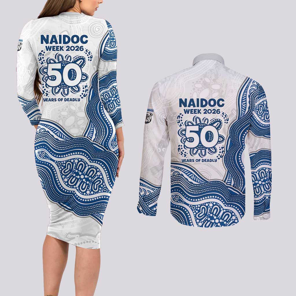 Canterbury-Bankstown Bulldogs NAIDOC Week 2026 Couples Matching Long Sleeve Bodycon Dress and Long Sleeve Button Shirt First Nations of Australia Aboriginal Mascot Rugby