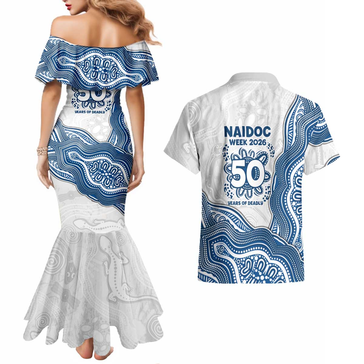 Canterbury-Bankstown Bulldogs NAIDOC Week 2026 Couples Matching Mermaid Dress and Hawaiian Shirt First Nations of Australia Aboriginal Mascot Rugby