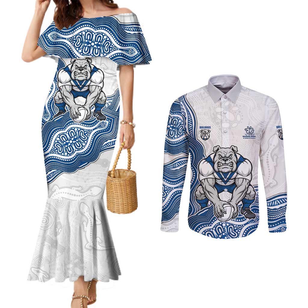 Canterbury-Bankstown Bulldogs NAIDOC Week 2026 Couples Matching Mermaid Dress and Long Sleeve Button Shirt First Nations of Australia Aboriginal Mascot Rugby