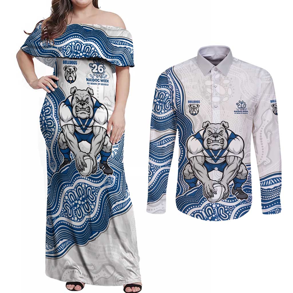 Canterbury-Bankstown Bulldogs NAIDOC Week 2026 Couples Matching Off Shoulder Maxi Dress and Long Sleeve Button Shirt First Nations of Australia Aboriginal Mascot Rugby