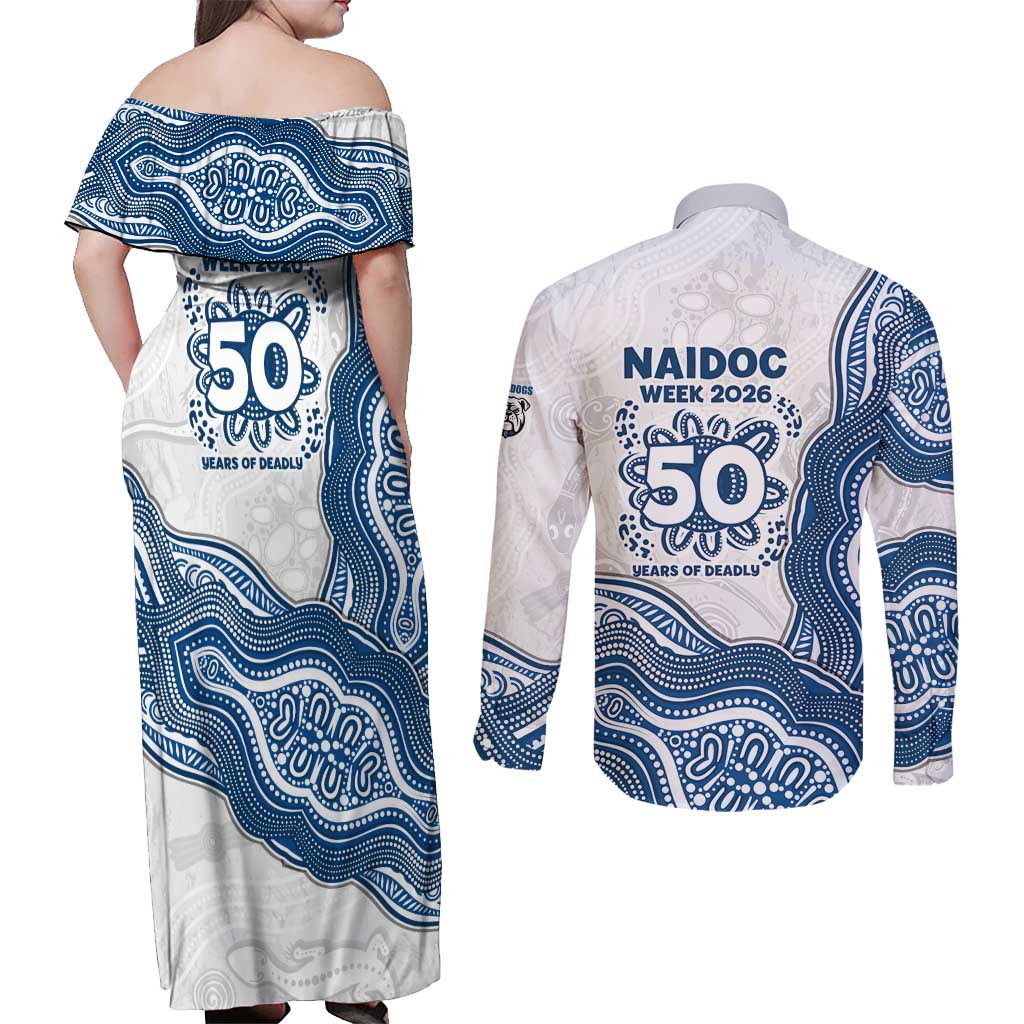 Canterbury-Bankstown Bulldogs NAIDOC Week 2026 Couples Matching Off Shoulder Maxi Dress and Long Sleeve Button Shirt First Nations of Australia Aboriginal Mascot Rugby
