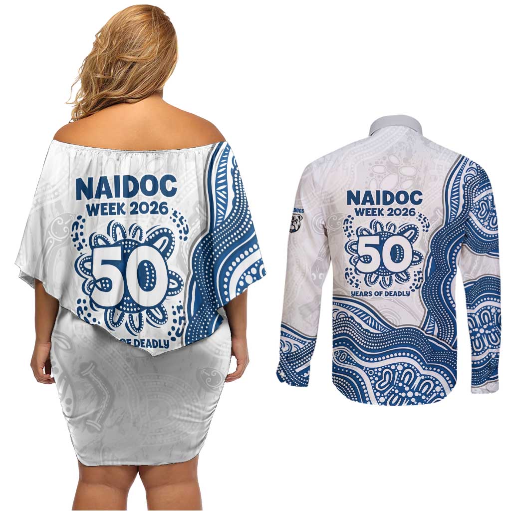 Canterbury-Bankstown Bulldogs NAIDOC Week 2026 Couples Matching Off Shoulder Short Dress and Long Sleeve Button Shirt First Nations of Australia Aboriginal Mascot Rugby