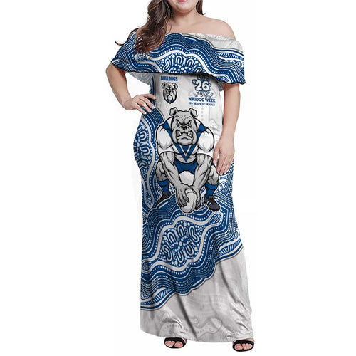 Canterbury-Bankstown Bulldogs NAIDOC Week 2026 Family Matching Off Shoulder Maxi Dress and Hawaiian Shirt First Nations of Australia Aboriginal Mascot Rugby