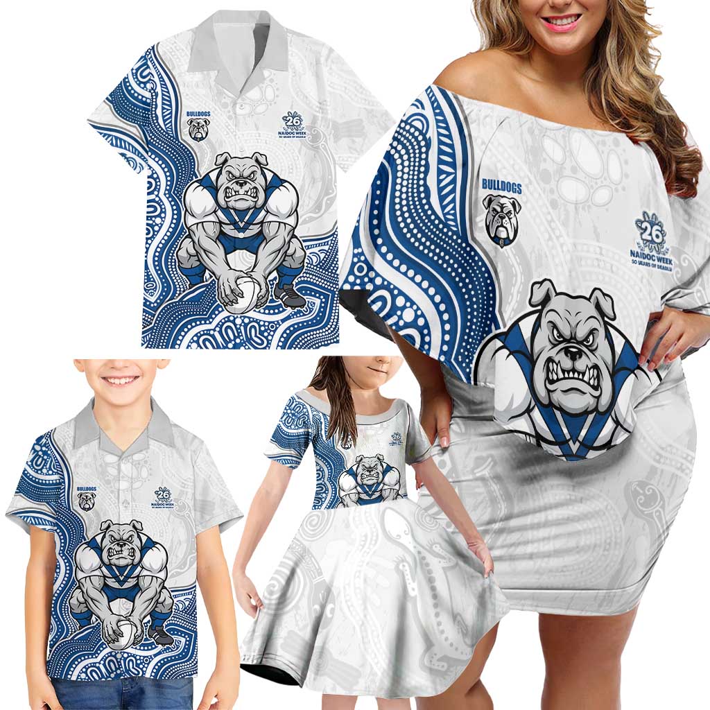 Canterbury-Bankstown Bulldogs NAIDOC Week 2026 Family Matching Off Shoulder Short Dress and Hawaiian Shirt First Nations of Australia Aboriginal Mascot Rugby