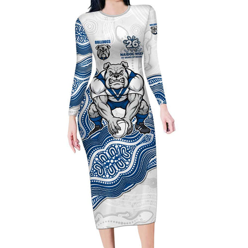 Canterbury-Bankstown Bulldogs NAIDOC Week 2026 Long Sleeve Bodycon Dress First Nations of Australia Aboriginal Mascot Rugby