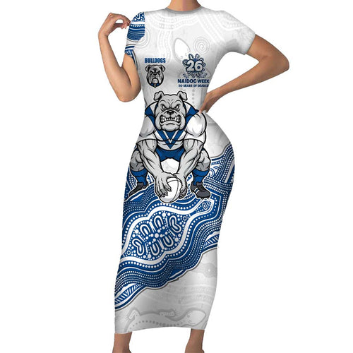 Canterbury-Bankstown Bulldogs NAIDOC Week 2026 Short Sleeve Bodycon Dress First Nations of Australia Aboriginal Mascot Rugby