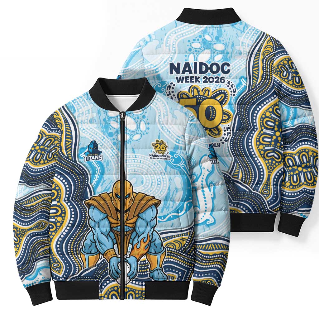 Gold Coast Titans NAIDOC Week 2026 Bomber Puffer Jacket First Nations of Australia Aboriginal Mascot Rugby