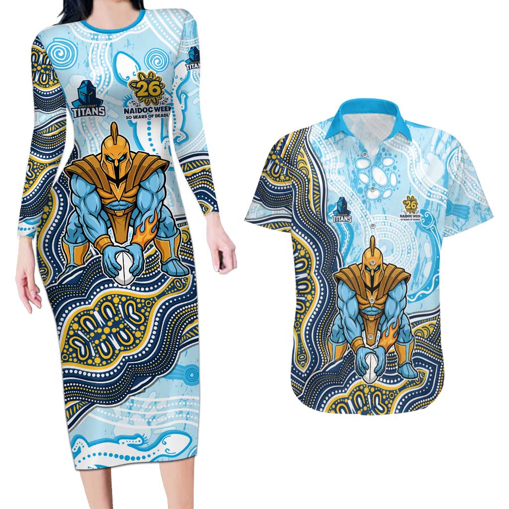 Gold Coast Titans NAIDOC Week 2026 Couples Matching Long Sleeve Bodycon Dress and Hawaiian Shirt First Nations of Australia Aboriginal Mascot Rugby