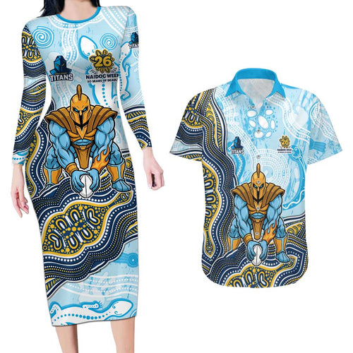 Gold Coast Titans NAIDOC Week 2026 Couples Matching Long Sleeve Bodycon Dress and Hawaiian Shirt First Nations of Australia Aboriginal Mascot Rugby