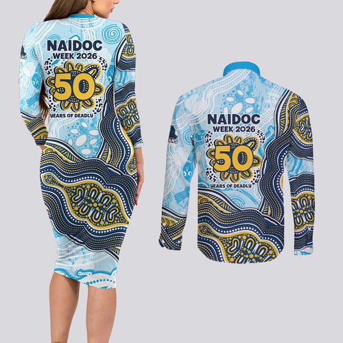 Gold Coast Titans NAIDOC Week 2026 Couples Matching Long Sleeve Bodycon Dress and Long Sleeve Button Shirt First Nations of Australia Aboriginal Mascot Rugby