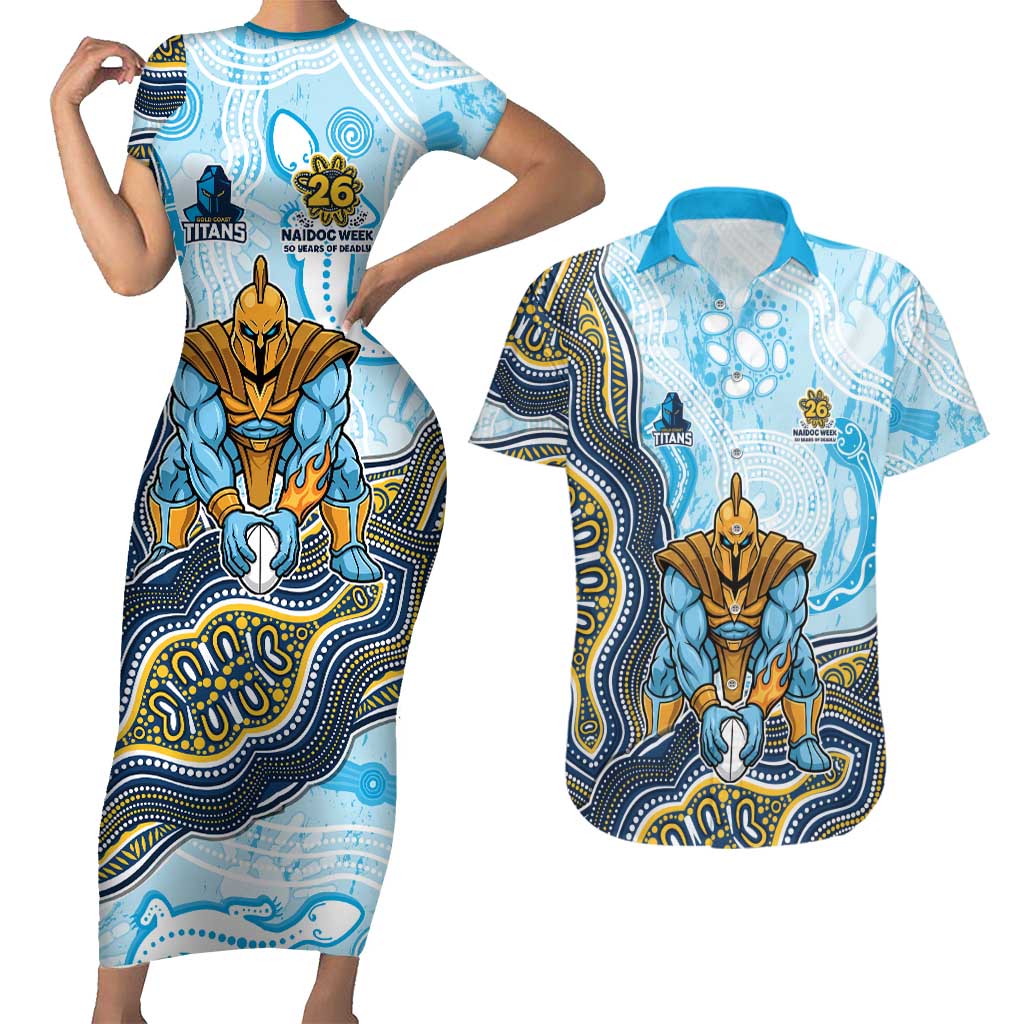 Gold Coast Titans NAIDOC Week 2026 Couples Matching Short Sleeve Bodycon Dress and Hawaiian Shirt First Nations of Australia Aboriginal Mascot Rugby