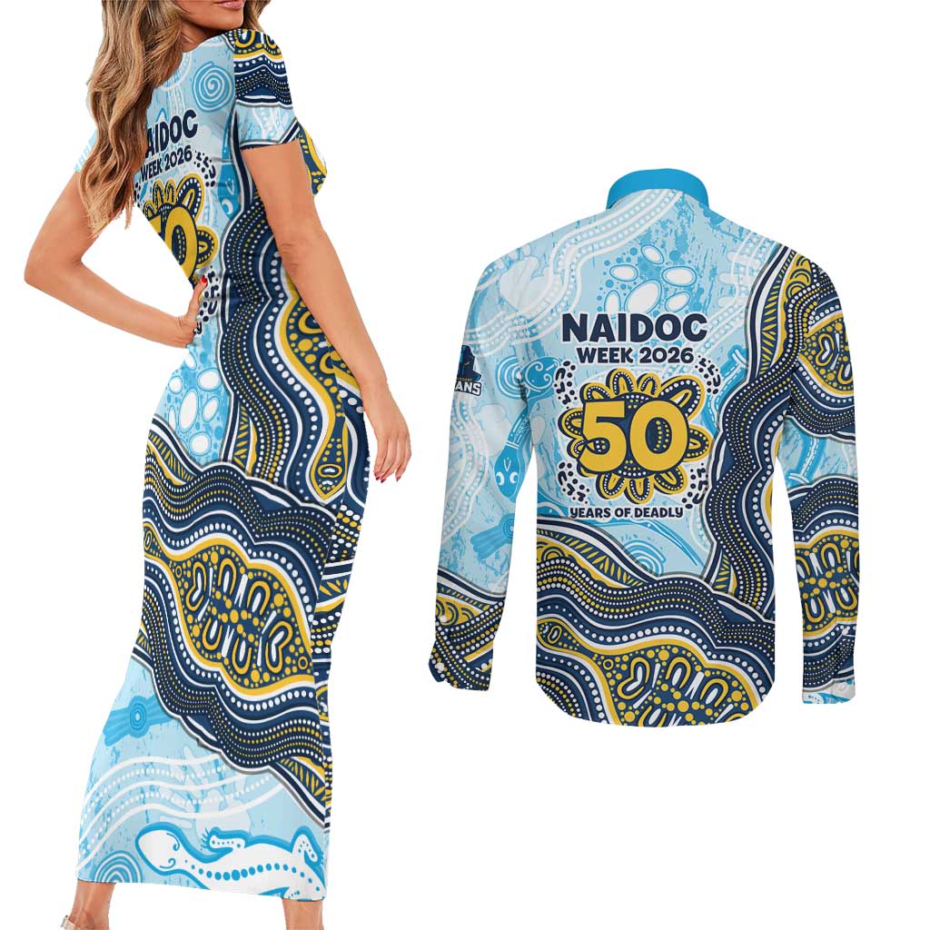 Gold Coast Titans NAIDOC Week 2026 Couples Matching Short Sleeve Bodycon Dress and Long Sleeve Button Shirt First Nations of Australia Aboriginal Mascot Rugby