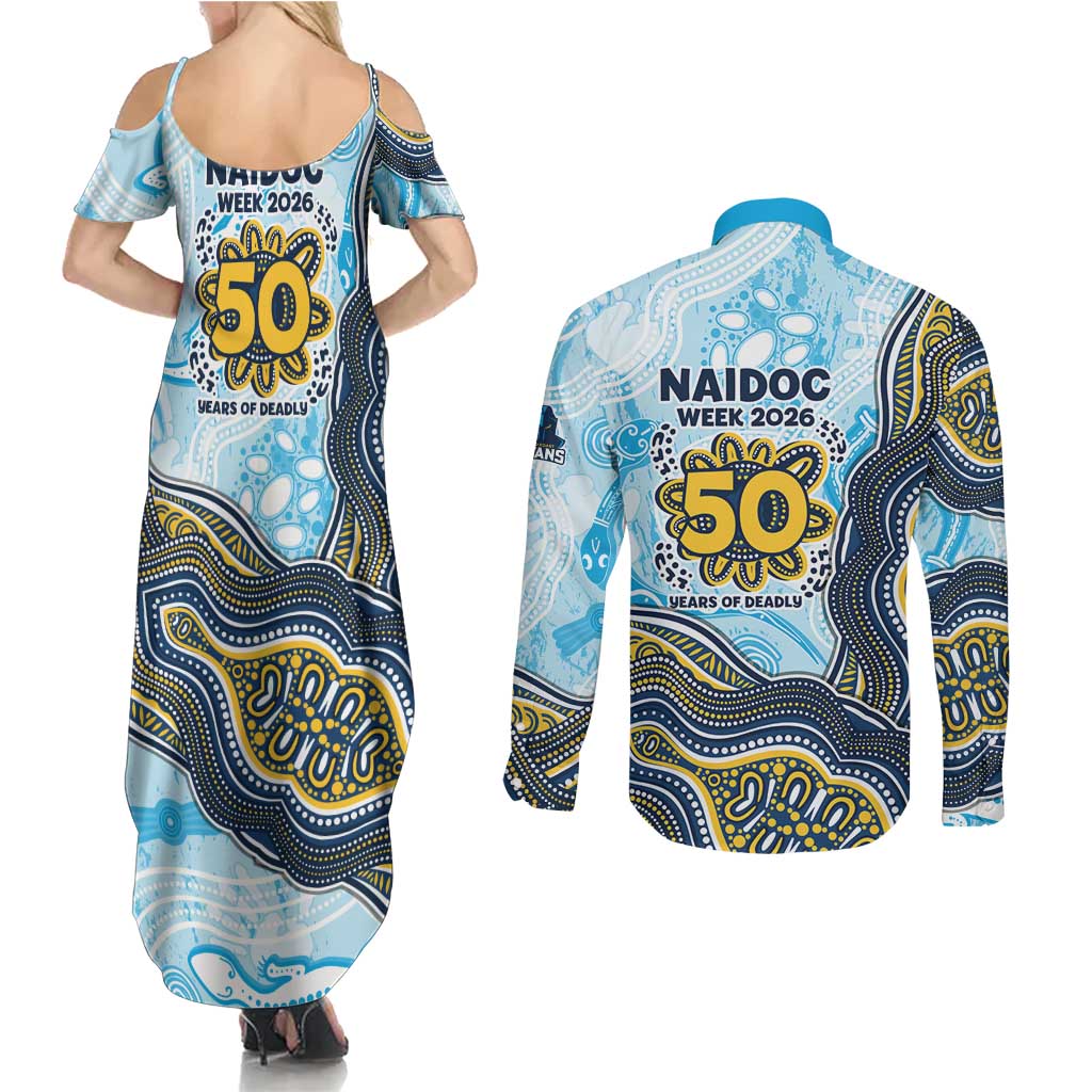 Gold Coast Titans NAIDOC Week 2026 Couples Matching Summer Maxi Dress and Long Sleeve Button Shirt First Nations of Australia Aboriginal Mascot Rugby