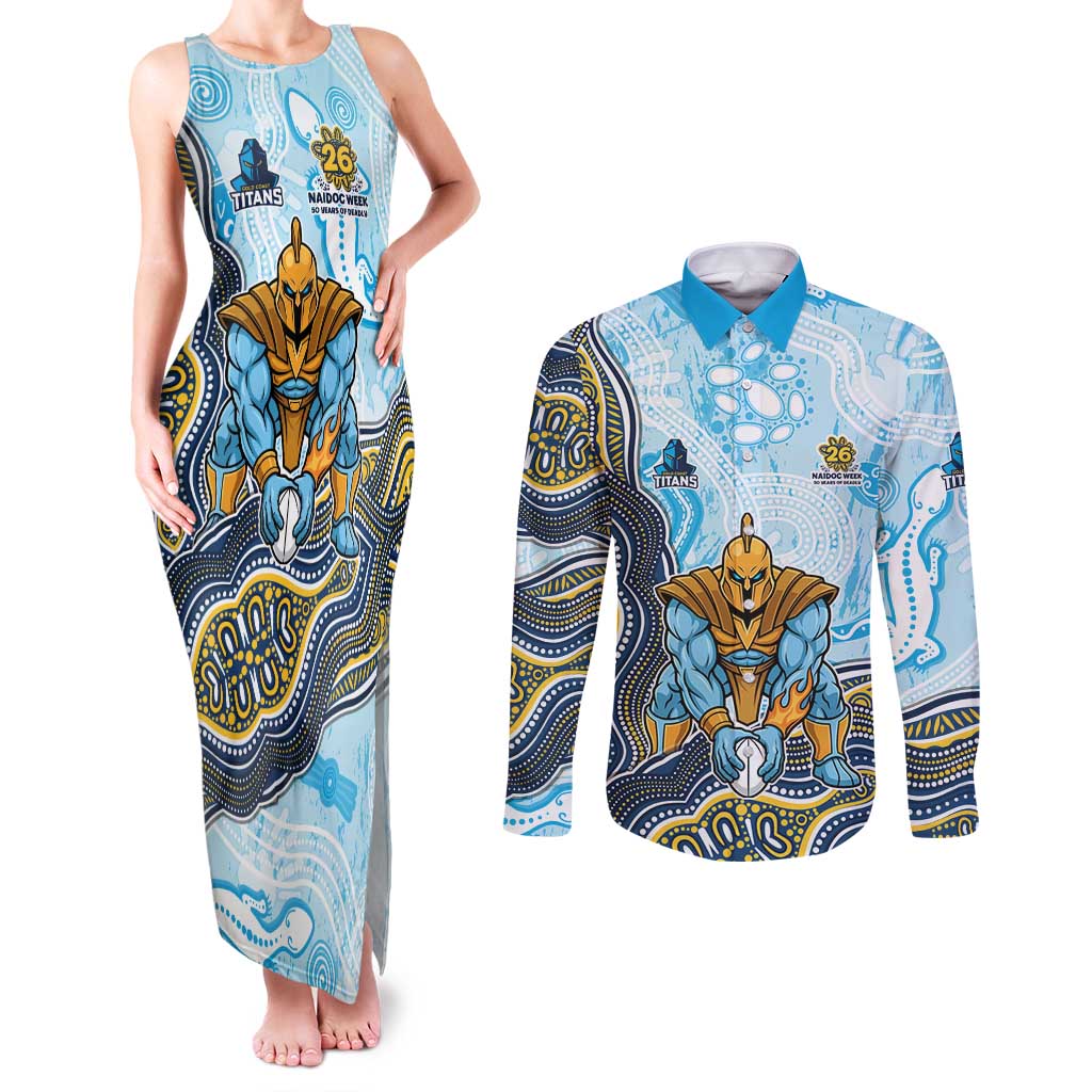 Gold Coast Titans NAIDOC Week 2026 Couples Matching Tank Maxi Dress and Long Sleeve Button Shirt First Nations of Australia Aboriginal Mascot Rugby