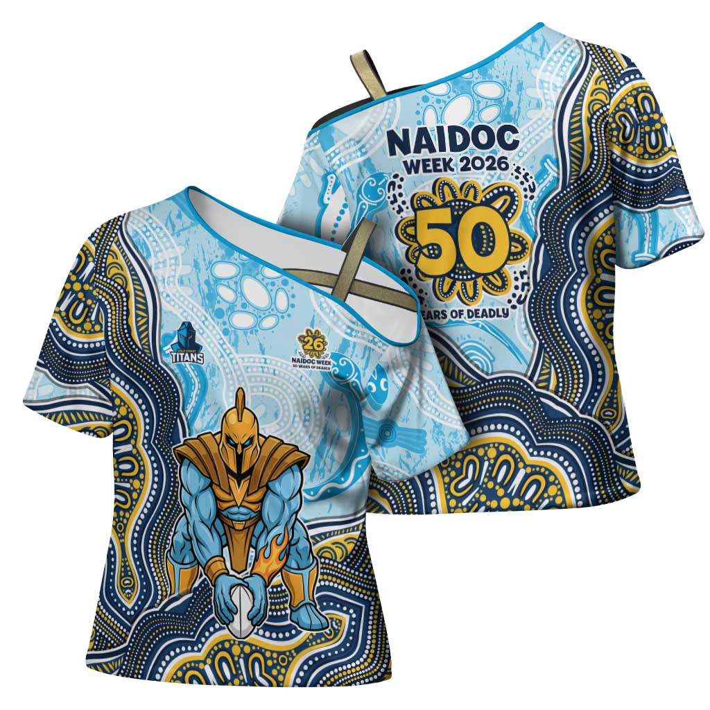 Gold Coast Titans NAIDOC Week 2026 Cross Shoulder Shirt First Nations of Australia Aboriginal Mascot Rugby