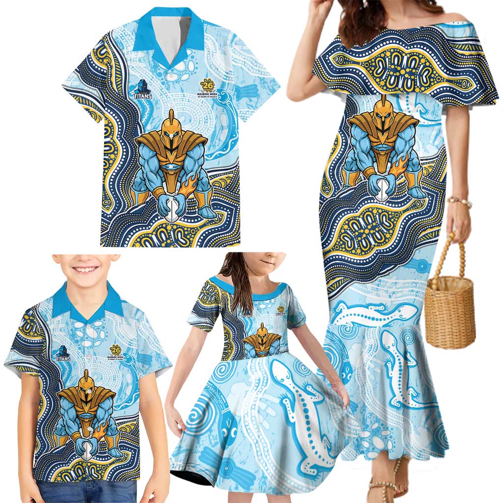 Gold Coast Titans NAIDOC Week 2026 Family Matching Mermaid Dress and Hawaiian Shirt First Nations of Australia Aboriginal Mascot Rugby