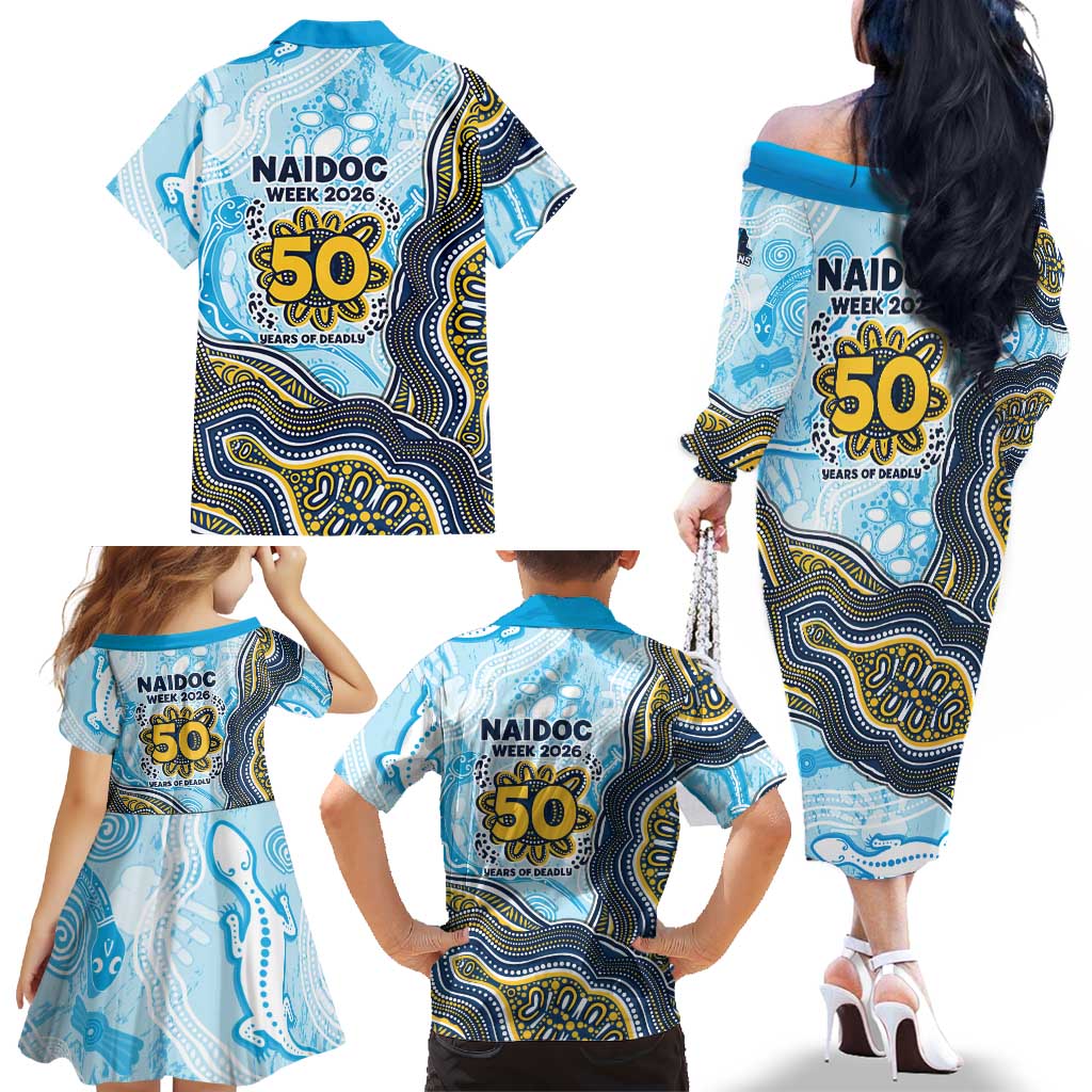 Gold Coast Titans NAIDOC Week 2026 Family Matching Off The Shoulder Long Sleeve Dress and Hawaiian Shirt First Nations of Australia Aboriginal Mascot Rugby