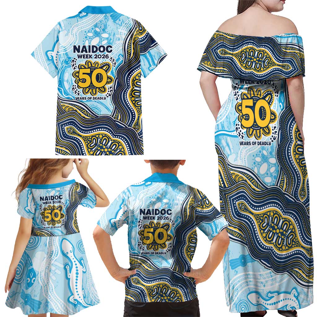 Gold Coast Titans NAIDOC Week 2026 Family Matching Off Shoulder Maxi Dress and Hawaiian Shirt First Nations of Australia Aboriginal Mascot Rugby