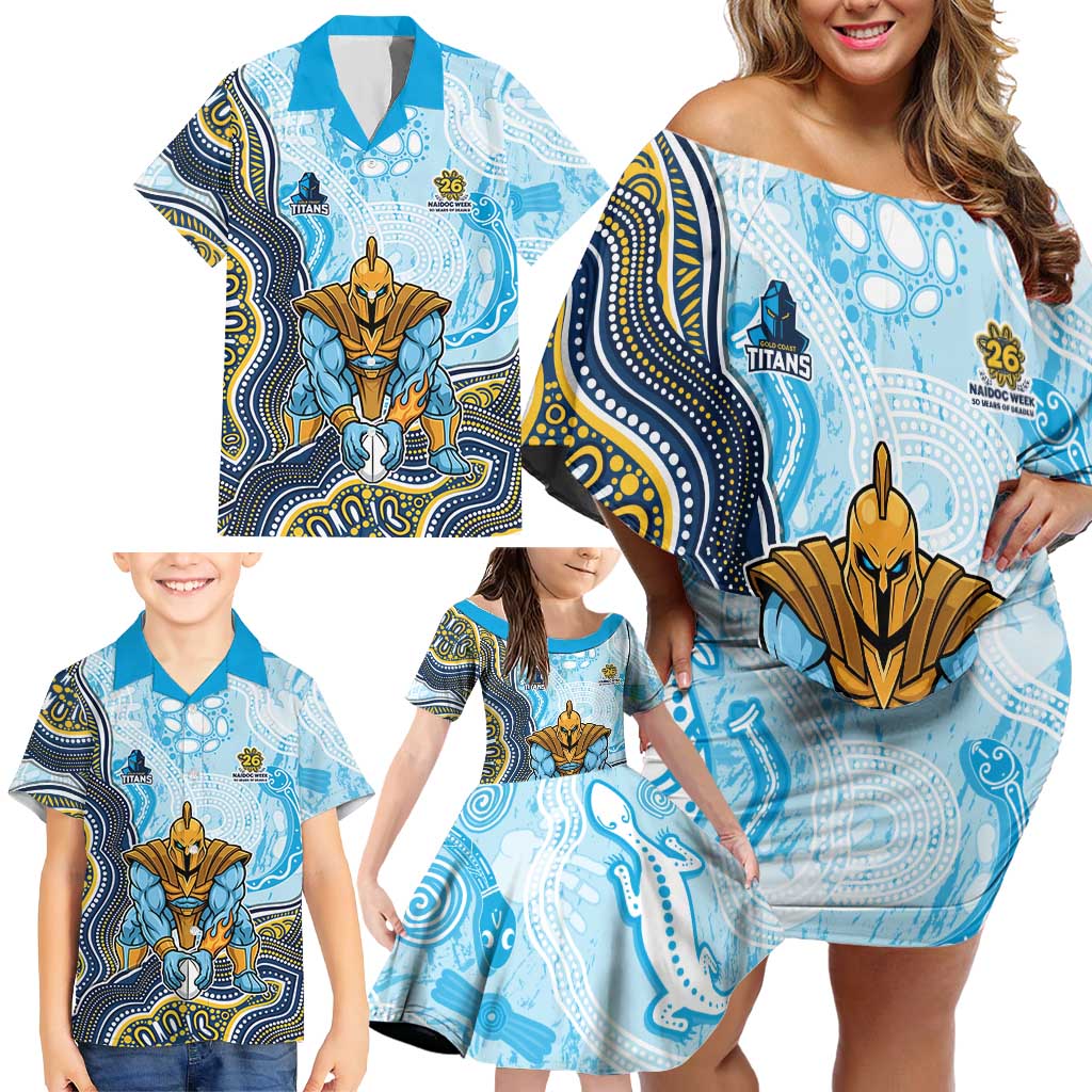 Gold Coast Titans NAIDOC Week 2026 Family Matching Off Shoulder Short Dress and Hawaiian Shirt First Nations of Australia Aboriginal Mascot Rugby