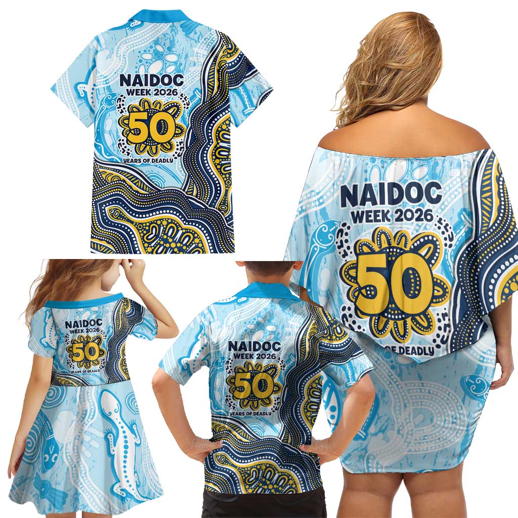 Gold Coast Titans NAIDOC Week 2026 Family Matching Off Shoulder Short Dress and Hawaiian Shirt First Nations of Australia Aboriginal Mascot Rugby