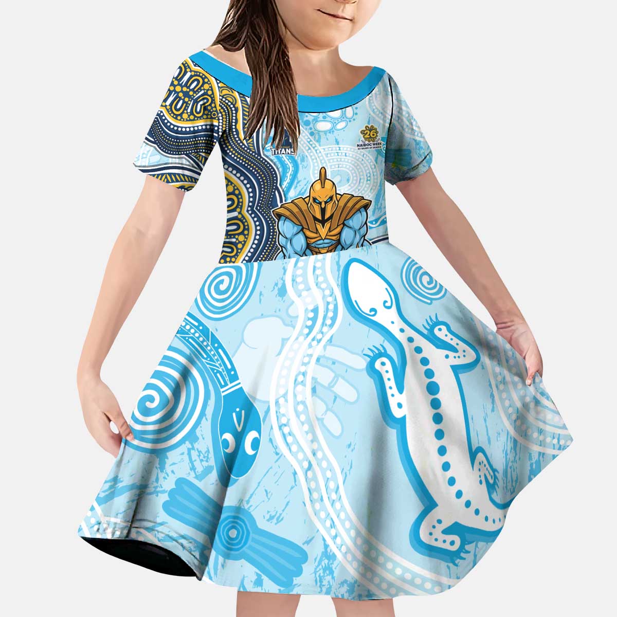 Gold Coast Titans NAIDOC Week 2026 Kid Short Sleeve Dress First Nations of Australia Aboriginal Mascot Rugby