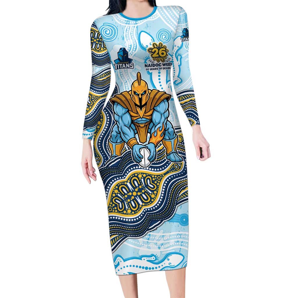 Gold Coast Titans NAIDOC Week 2026 Long Sleeve Bodycon Dress First Nations of Australia Aboriginal Mascot Rugby