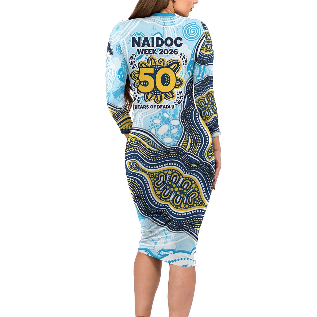Gold Coast Titans NAIDOC Week 2026 Long Sleeve Bodycon Dress First Nations of Australia Aboriginal Mascot Rugby