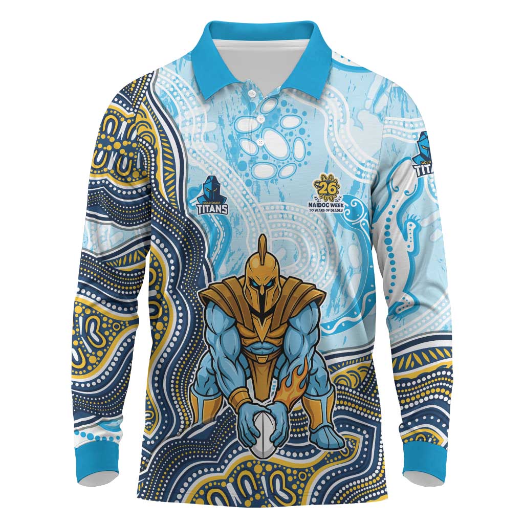 Gold Coast Titans NAIDOC Week 2026 Long Sleeve Polo Shirt First Nations of Australia Aboriginal Mascot Rugby
